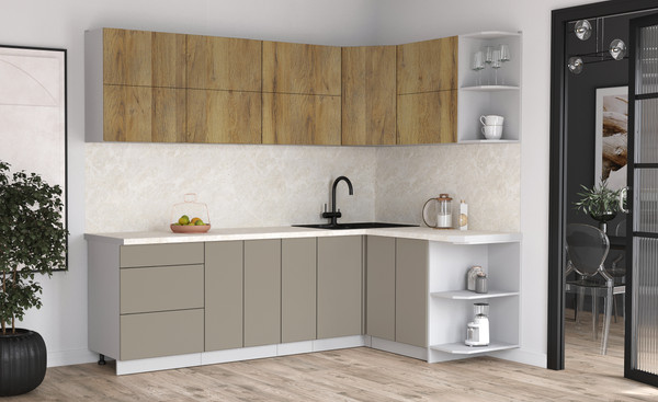 Изображение товара Кухонный гарнитур Интерлиния Мила Матте 1.5x2.5 А PR (дуб вотан/луна/опал светлый)