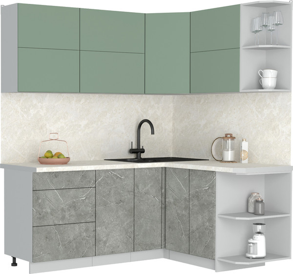 Изображение товара Кухонный гарнитур Интерлиния Мила Матте 1.5x1.9 А PR (мята/керамика/опал светлый)