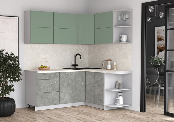 Изображение товара Кухонный гарнитур Интерлиния Мила Матте 1.5x1.9 А PR (мята/керамика/опал светлый)