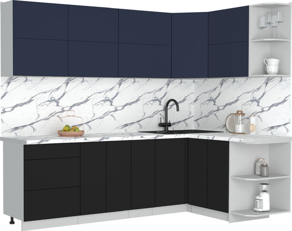 Изображение товара Кухонный гарнитур Интерлиния Мила Матте 1.5x2.5 А PR (индиго/черный/белый гранит)