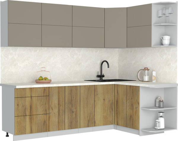 Изображение товара Кухонный гарнитур Интерлиния Мила Матте 1.5x2.5 А PR (луна/дуб вотан/опал светлый)