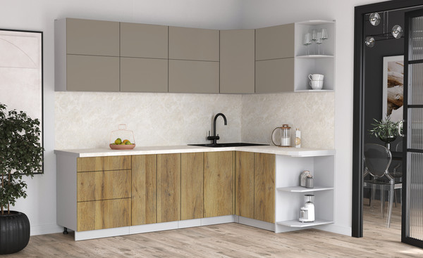 Изображение товара Кухонный гарнитур Интерлиния Мила Матте 1.5x2.5 А PR (луна/дуб вотан/опал светлый)