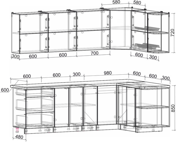 Изображение товара Кухонный гарнитур Интерлиния Мила Матте 1.5x2.5 А PR (мята/керамика/опал светлый)