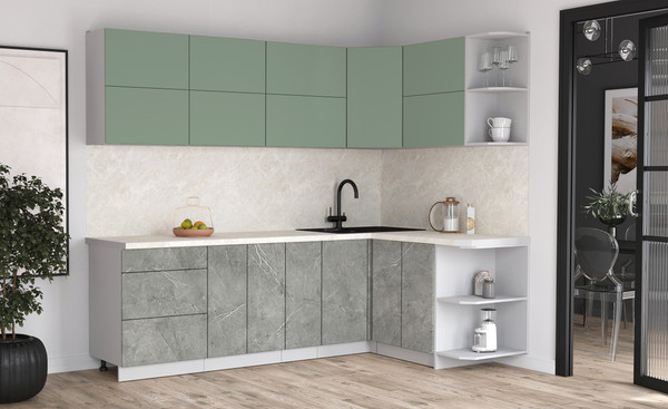 Изображение товара Кухонный гарнитур Интерлиния Мила Матте 1.5x2.5 А PR (мята/керамика/опал светлый)