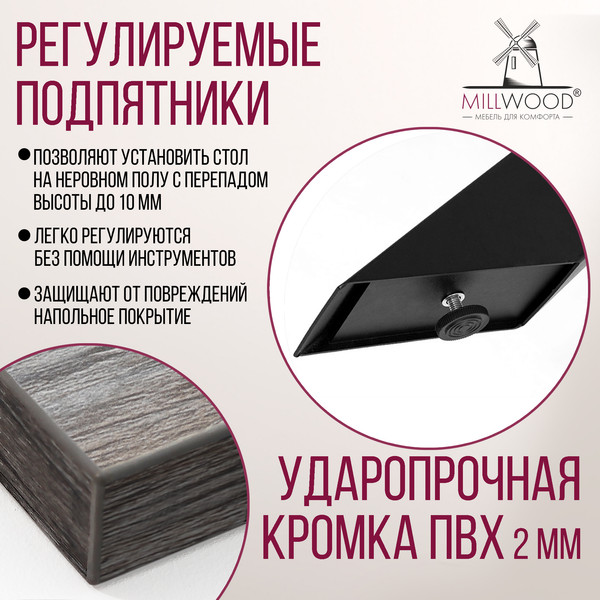 Изображение товара Обеденный стол Millwood Кейптаун 220x110 (сосна пасадена/металл черный)