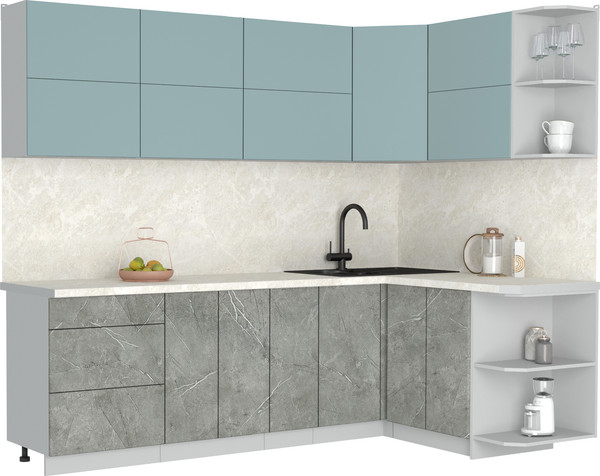 Изображение товара Кухонный гарнитур Интерлиния Мила Матте 1.5x2.5 А PR (океан/керамика/опал светлый)