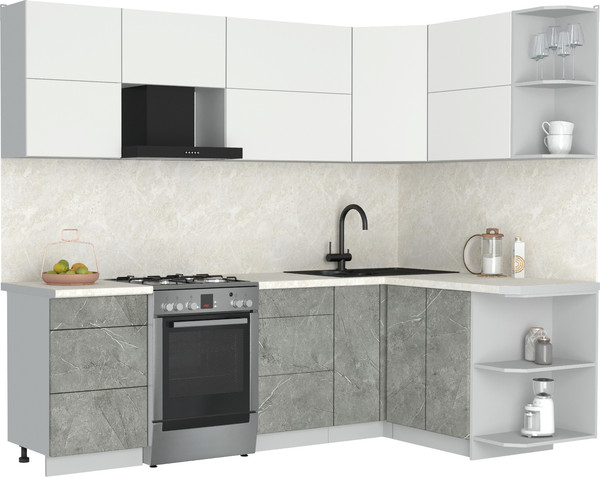 Изображение товара Кухонный гарнитур Интерлиния Мила Матте 1.5x2.5 Б PR (белый/керамика/опал светлый)