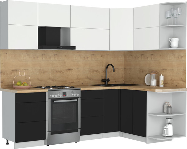 Изображение товара Кухонный гарнитур Интерлиния Мила Матте 1.5x2.5 Б PR (белый/черный/дуб бунратти)