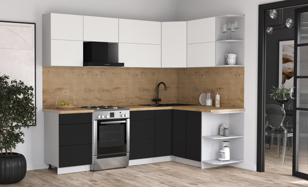 Изображение товара Кухонный гарнитур Интерлиния Мила Матте 1.5x2.5 Б PR (белый/черный/дуб бунратти)