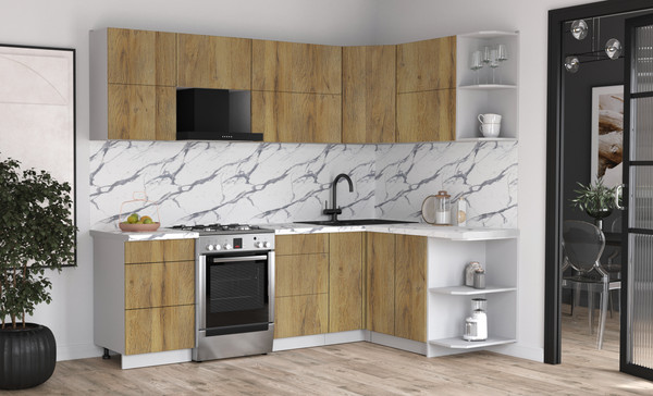 Изображение товара Кухонный гарнитур Интерлиния Мила Матте 1.5x2.5 Б PR (дуб вотан/дуб вотан/белый гранит)