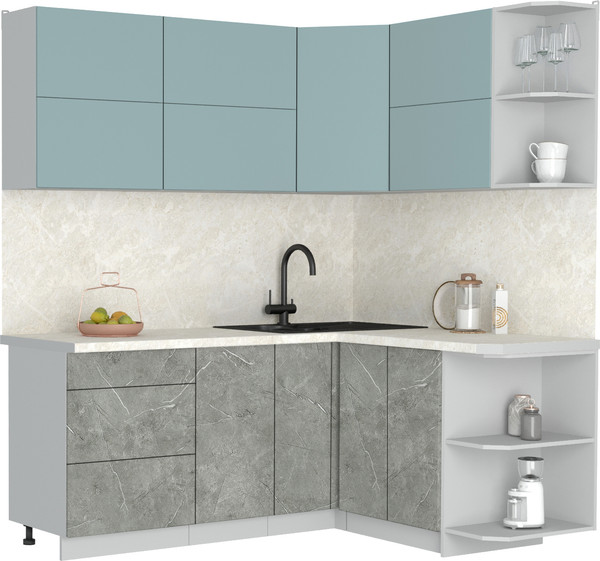 Изображение товара Кухонный гарнитур Интерлиния Мила Матте 1.5x1.9 А PR (океан/керамика/опал светлый)
