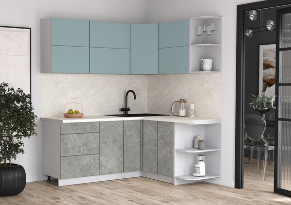 Изображение товара Кухонный гарнитур Интерлиния Мила Матте 1.5x1.9 А PR (океан/керамика/опал светлый)