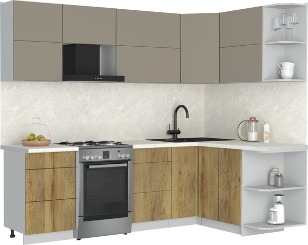 Изображение товара Кухонный гарнитур Интерлиния Мила Матте 1.5x2.5 Б PR (луна/дуб вотан/опал светлый)