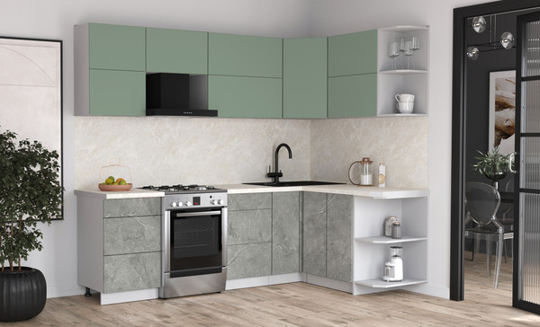 Изображение товара Кухонный гарнитур Интерлиния Мила Матте 1.5x2.5 Б PR (мята/керамика/опал светлый)