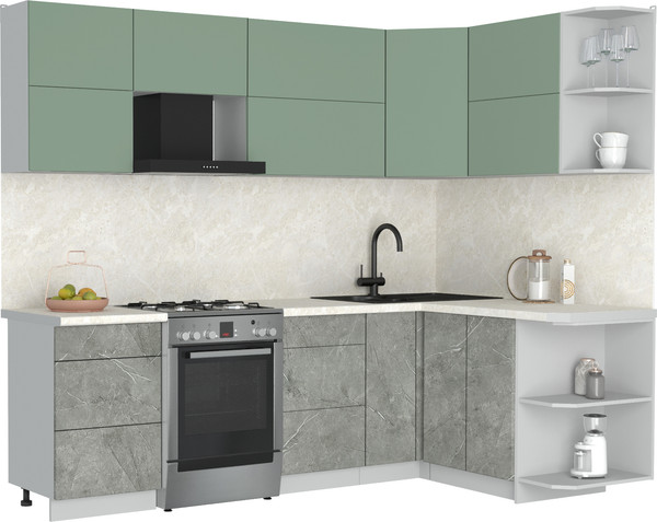 Изображение товара Кухонный гарнитур Интерлиния Мила Матте 1.5x2.5 Б PR (мята/керамика/опал светлый)