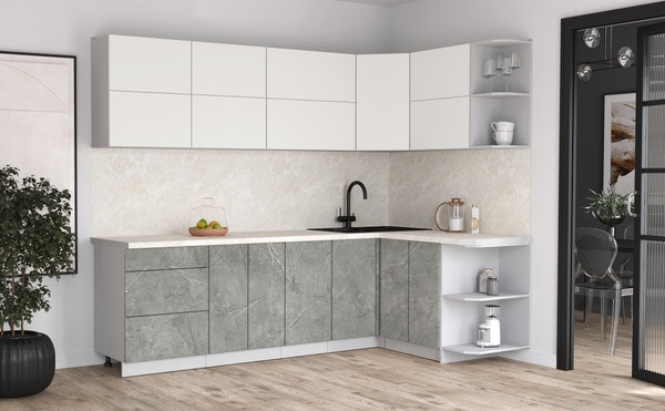 Изображение товара Кухонный гарнитур Интерлиния Мила Матте 1.5x2.6 А PR (белый/керамика/опал светлый)