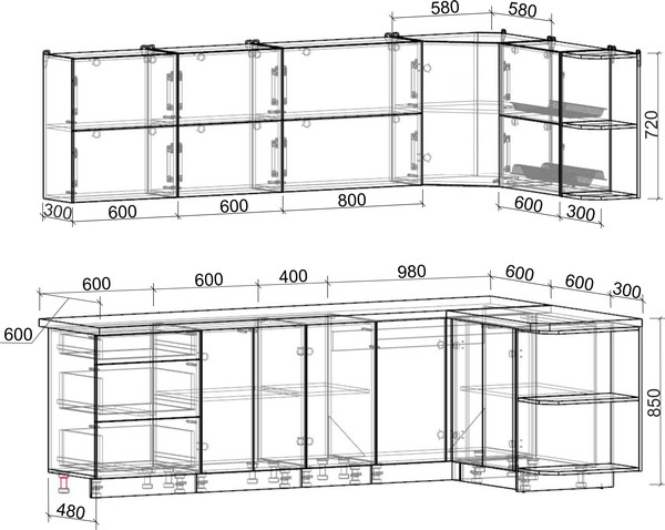 Изображение товара Кухонный гарнитур Интерлиния Мила Матте 1.5x2.6 А PR (белый/керамика/опал светлый)