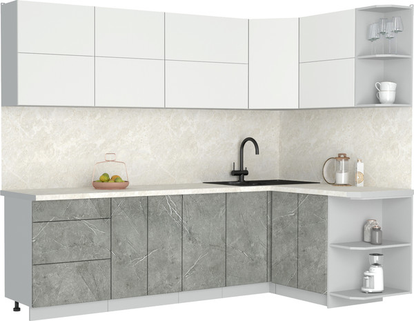 Изображение товара Кухонный гарнитур Интерлиния Мила Матте 1.5x2.6 А PR (белый/керамика/опал светлый)