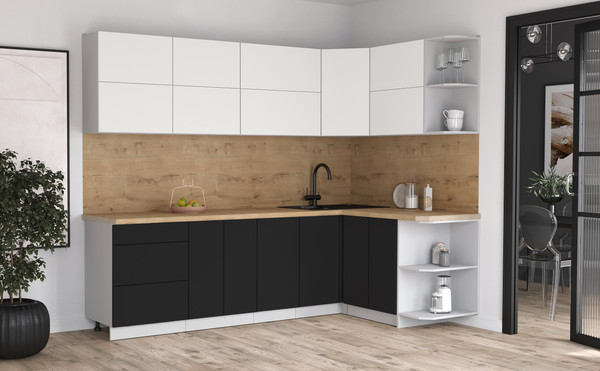 Изображение товара Кухонный гарнитур Интерлиния Мила Матте 1.5x2.6 А PR (белый/черный/дуб бунратти)