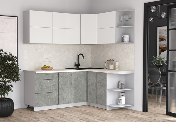 Изображение товара Кухонный гарнитур Интерлиния Мила Матте 1.5x2.0 А PR (белый/керамика/опал светлый)