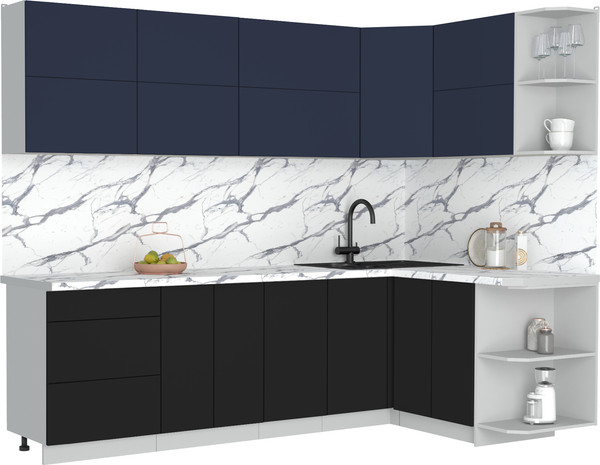Изображение товара Кухонный гарнитур Интерлиния Мила Матте 1.5x2.6 А PR (индиго/черный/белый гранит)