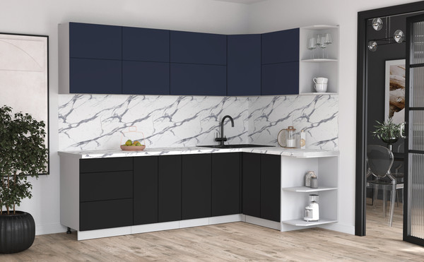 Изображение товара Кухонный гарнитур Интерлиния Мила Матте 1.5x2.6 А PR (индиго/черный/белый гранит)