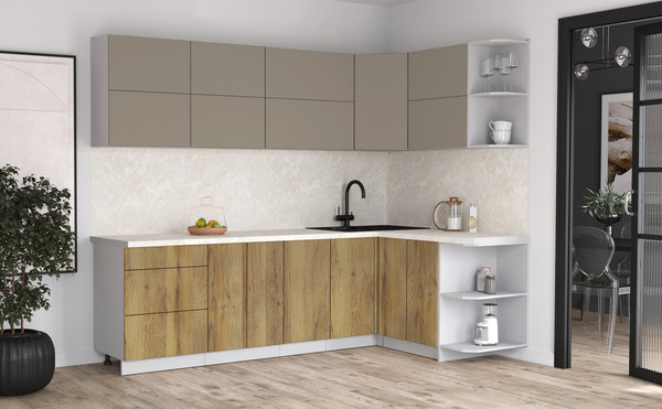 Изображение товара Кухонный гарнитур Интерлиния Мила Матте 1.5x2.6 А PR (луна/дуб вотан/опал светлый)