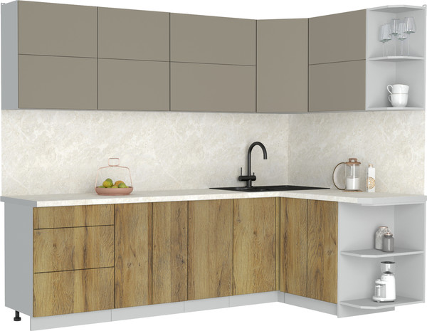Изображение товара Кухонный гарнитур Интерлиния Мила Матте 1.5x2.6 А PR (луна/дуб вотан/опал светлый)