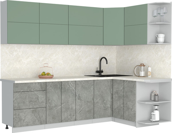 Изображение товара Кухонный гарнитур Интерлиния Мила Матте 1.5x2.6 А PR (мята/керамика/опал светлый)