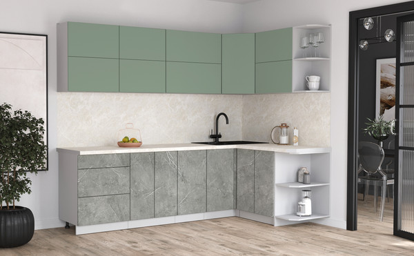 Изображение товара Кухонный гарнитур Интерлиния Мила Матте 1.5x2.6 А PR (мята/керамика/опал светлый)