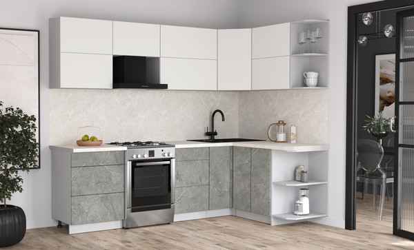 Изображение товара Кухонный гарнитур Интерлиния Мила Матте 1.5x2.6 Б PR (белый/керамика/опал светлый)