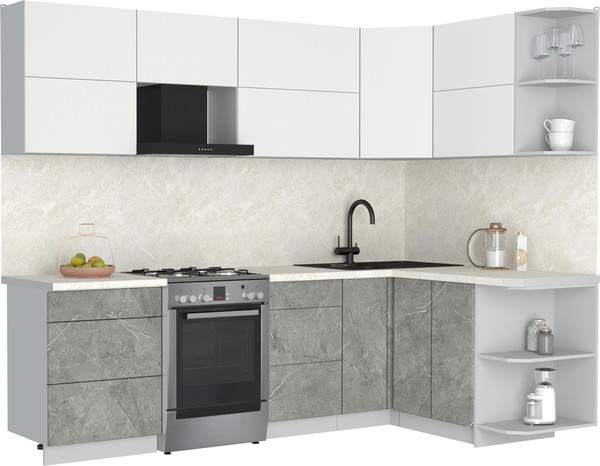 Изображение товара Кухонный гарнитур Интерлиния Мила Матте 1.5x2.6 Б PR (белый/керамика/опал светлый)