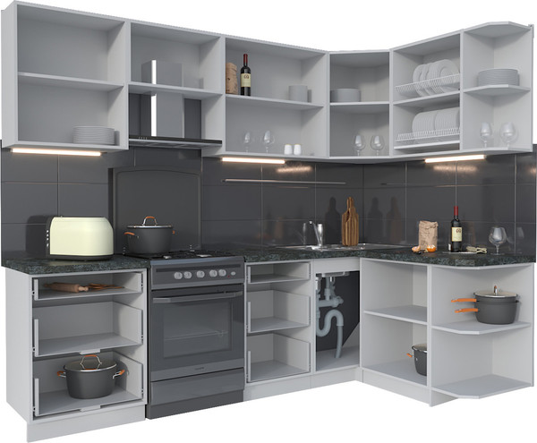 Изображение товара Кухонный гарнитур Интерлиния Мила Матте 1.5x2.6 Б PR (белый/керамика/опал светлый)