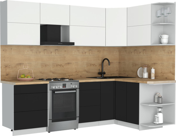 Изображение товара Кухонный гарнитур Интерлиния Мила Матте 1.5x2.6 Б PR (белый/черный/дуб бунратти)