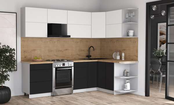 Изображение товара Кухонный гарнитур Интерлиния Мила Матте 1.5x2.6 Б PR (белый/черный/дуб бунратти)