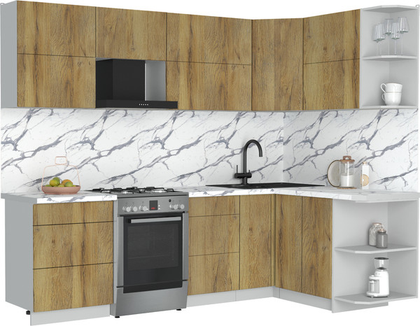 Изображение товара Кухонный гарнитур Интерлиния Мила Матте 1.5x2.6 Б PR (дуб вотан/дуб вотан/белый гранит)
