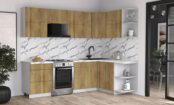 Изображение товара Кухонный гарнитур Интерлиния Мила Матте 1.5x2.6 Б PR (дуб вотан/дуб вотан/белый гранит)