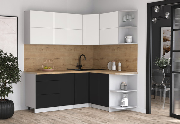 Изображение товара Кухонный гарнитур Интерлиния Мила Матте 1.5x2.0 А PR (белый/черный/дуб бунратти)