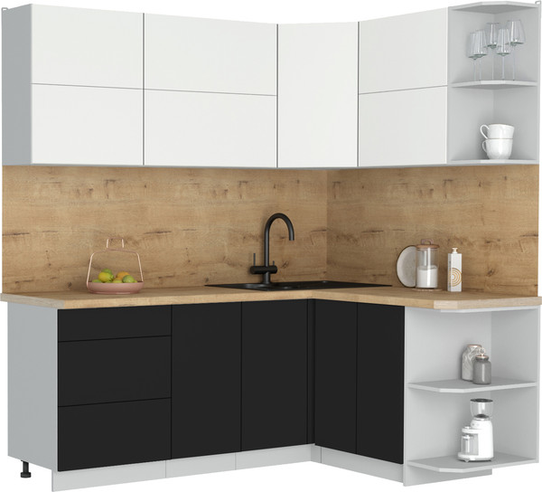 Изображение товара Кухонный гарнитур Интерлиния Мила Матте 1.5x2.0 А PR (белый/черный/дуб бунратти)