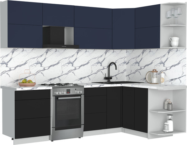 Изображение товара Кухонный гарнитур Интерлиния Мила Матте 1.5x2.6 Б PR (индиго/черный/белый гранит)