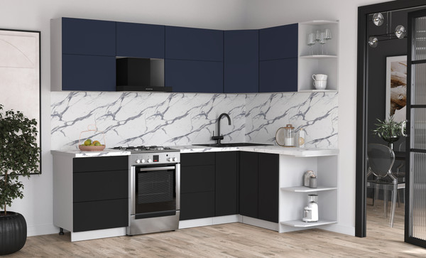 Изображение товара Кухонный гарнитур Интерлиния Мила Матте 1.5x2.6 Б PR (индиго/черный/белый гранит)