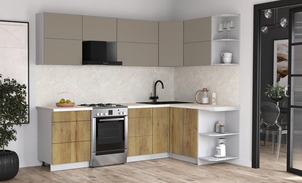 Изображение товара Кухонный гарнитур Интерлиния Мила Матте 1.5x2.6 Б PR (луна/дуб вотан/опал светлый)