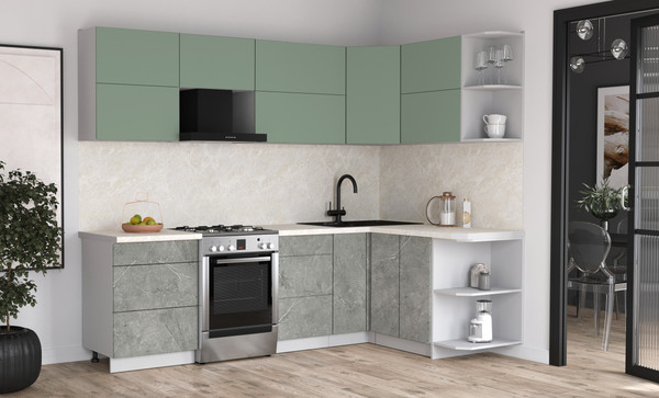 Изображение товара Кухонный гарнитур Интерлиния Мила Матте 1.5x2.6 Б PR (мята/керамика/опал светлый)