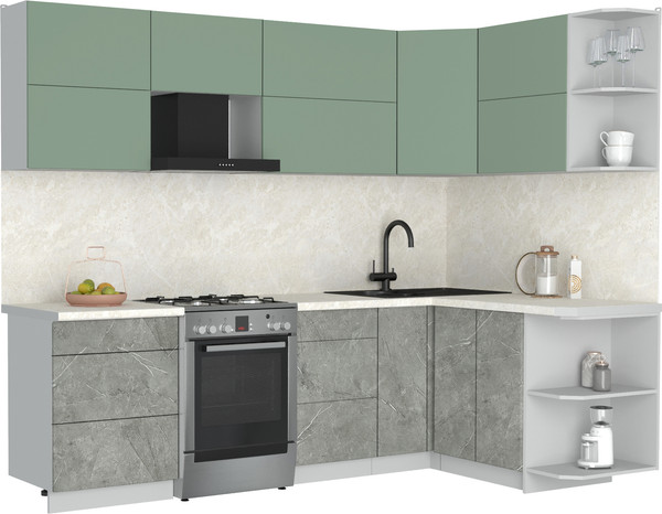 Изображение товара Кухонный гарнитур Интерлиния Мила Матте 1.5x2.6 Б PR (мята/керамика/опал светлый)