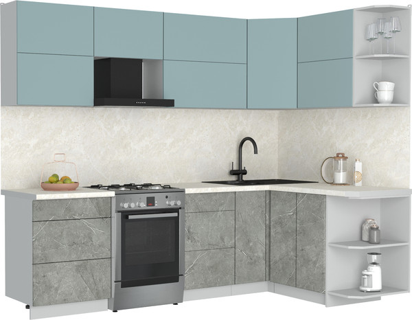Изображение товара Кухонный гарнитур Интерлиния Мила Матте 1.5x2.6 Б PR (океан/керамика/опал светлый)
