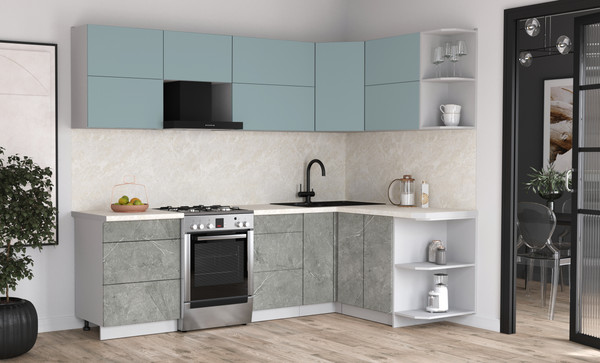 Изображение товара Кухонный гарнитур Интерлиния Мила Матте 1.5x2.6 Б PR (океан/керамика/опал светлый)