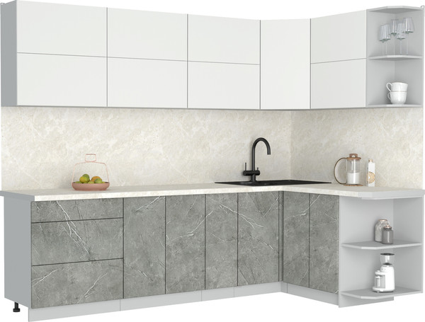 Изображение товара Кухонный гарнитур Интерлиния Мила Матте 1.5x2.7 А PR (белый/керамика/опал светлый)