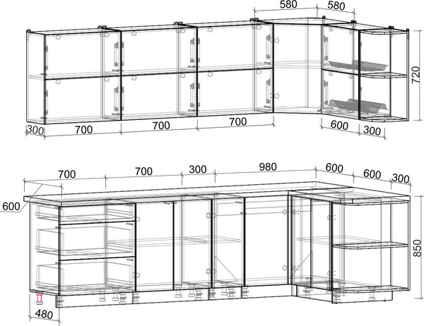 Изображение товара Кухонный гарнитур Интерлиния Мила Матте 1.5x2.7 А PR (белый/керамика/опал светлый)