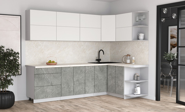 Изображение товара Кухонный гарнитур Интерлиния Мила Матте 1.5x2.7 А PR (белый/керамика/опал светлый)