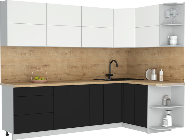 Изображение товара Кухонный гарнитур Интерлиния Мила Матте 1.5x2.7 А PR (белый/черный/дуб бунратти)